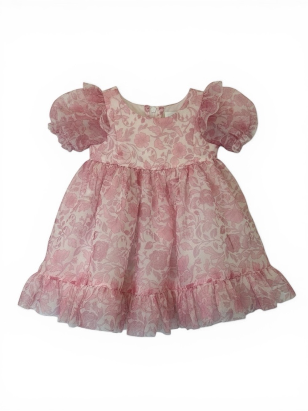 NWT Isaac Mizrahi Baby Girl Pink Floral Puff Sleeve Party Dress 24M